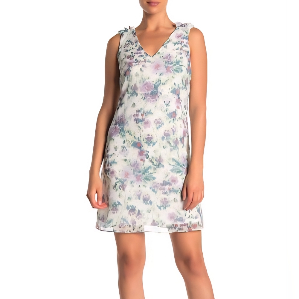 The Vanity Room Lavender Watercolor V-Neck Dress
